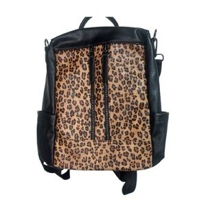 Leopard Print Backpack with Black Accents